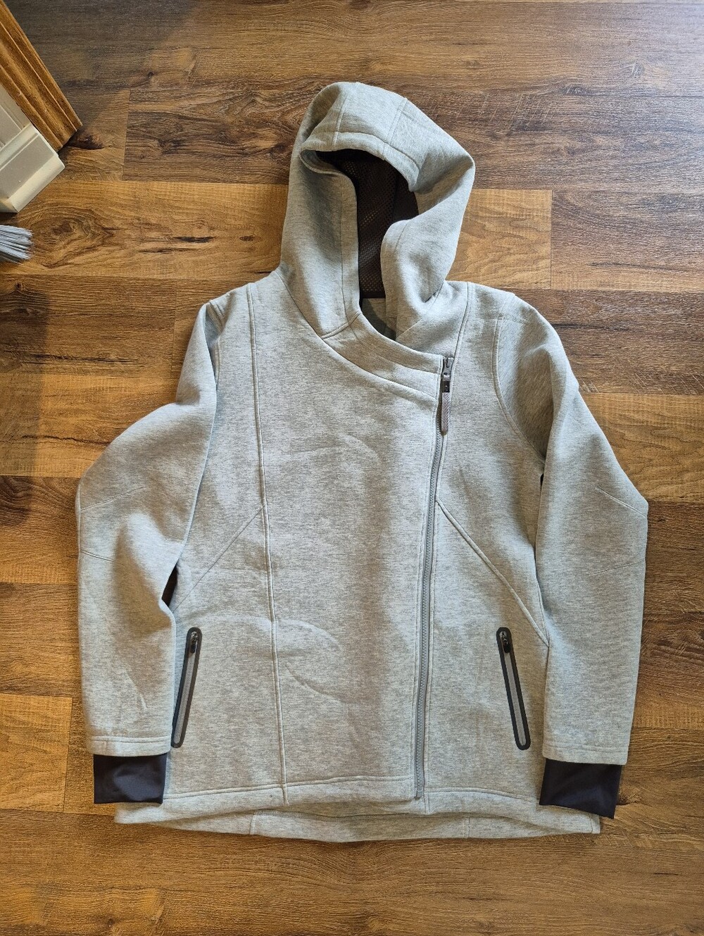 Like New MPG Light Gray Asymmetrical Zip Hoodie Jacket